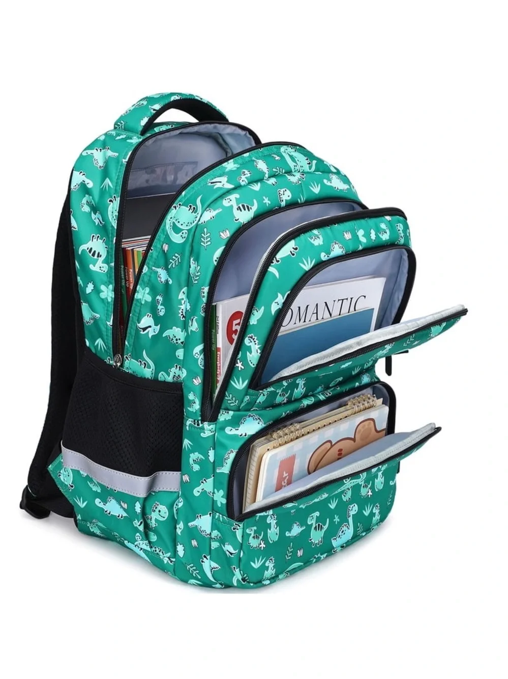 Kids Dinosaur Print Backpack in Teal - Lightweight School Bag FB1